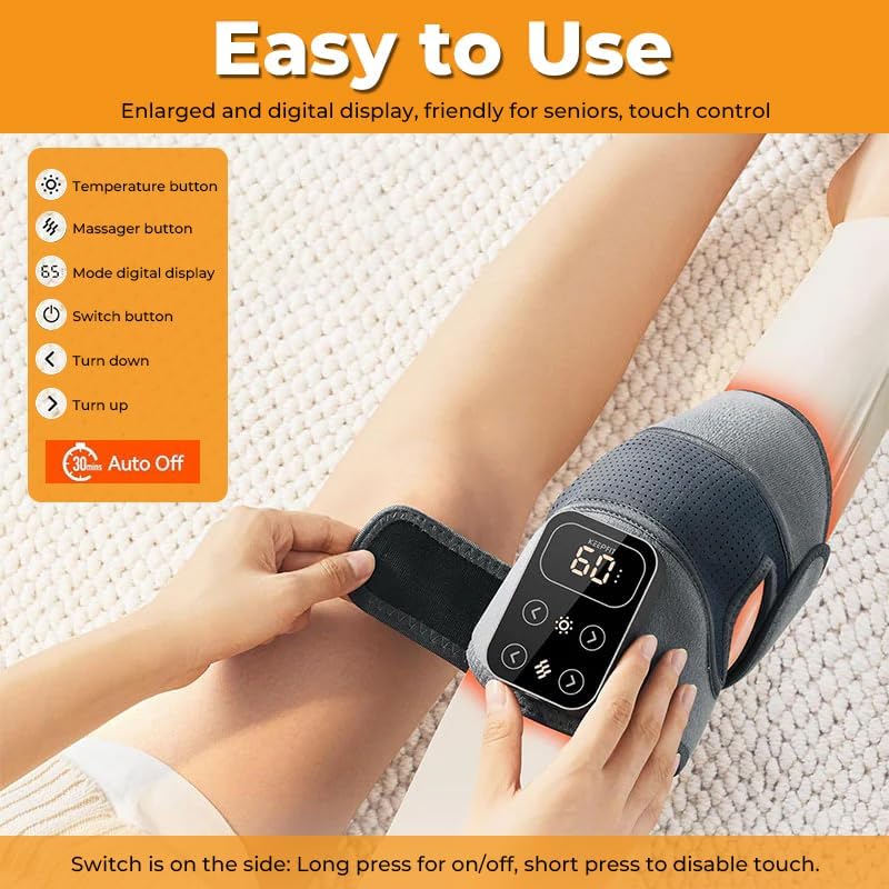 Saker Smart Knee Massager with Heat and Vibration, [2025 Upgraded] -5000mAh Cordless Heated Knee Brace, 5-Heat & 3-Massage Mode Infrared Joint Pain Relief, Gift for Elderly