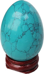 Green Howlite Turquoise Egg-Shape Meditation Chakra and Home Decor Balancing Gemstone and Crystals Figurines Kit,1.96"x 1.37"Reiki Healers and Yoga Practioner,with Wooden Stand