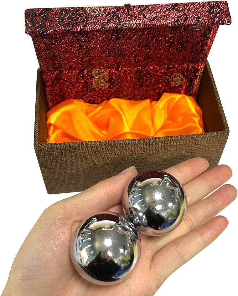 2pcs Baoding Balls,Chinese Health Exercise Stress Balls with Box,Meditation Massage Handball,Finger Exercise Stress Relief Baoding Ball RelaxationTherapy(Silver,Dia 1.49inch,Classic Box)