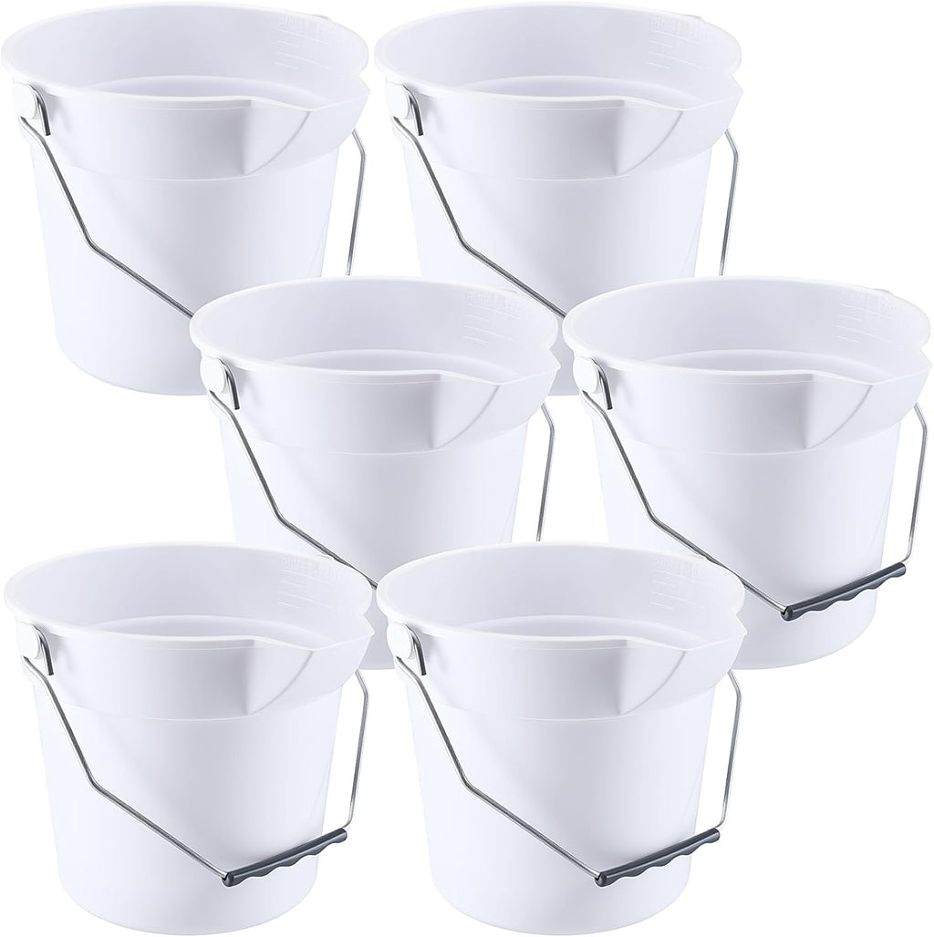 6 Pcs 2.5 Gallon Bucket for Cleaning Plastic Heavy Duty Clean Bucket with Handle and Spout Industrial Storage Container (White)