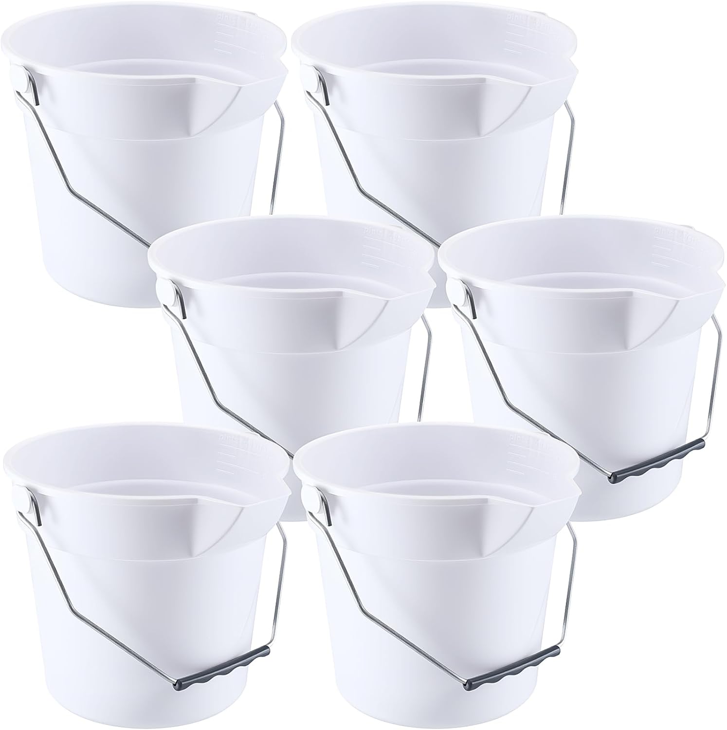 6 Pcs 2.5 Gallon Bucket for Cleaning Plastic Heavy Duty Clean Bucket with Handle and Spout Industrial Storage Container (White)