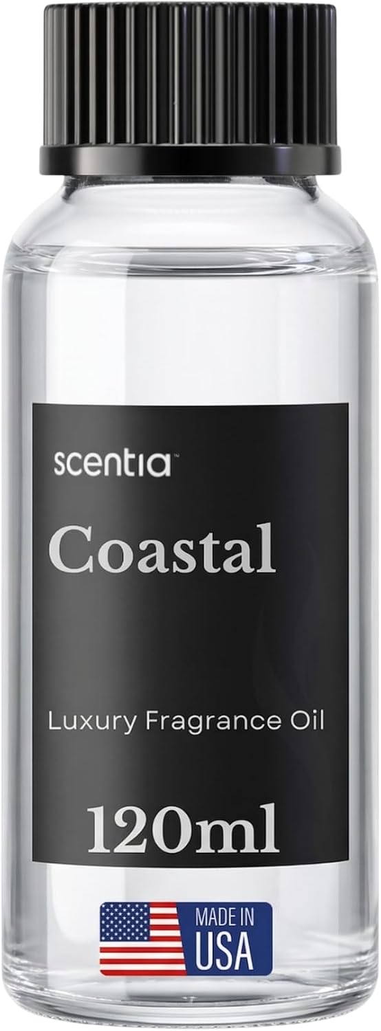 Scentia Coastal (Cabana) Diffuser Oil Refill – Hotel Fragrance Oil Inspired by 5-Star Spa – 120 mL – Jasmine, Bergamot & Sea Breeze Long-Lasting Scent for Ultrasonic & Waterless Diffusers, Made in USA