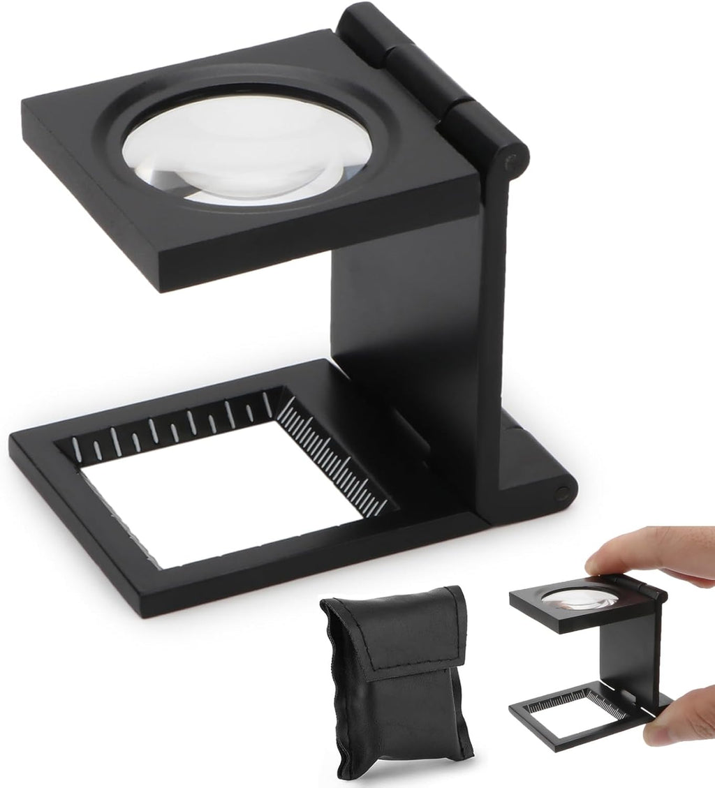 Rongon Pocket Magnifier Small Folding Magnifying Glasses 10X 28mm Mini Jewelers Magnifying Loupe with Scale Three-Folding Loupe Magnifiers for Coins Textile Optical Jewelry Tool (1 Pcs)