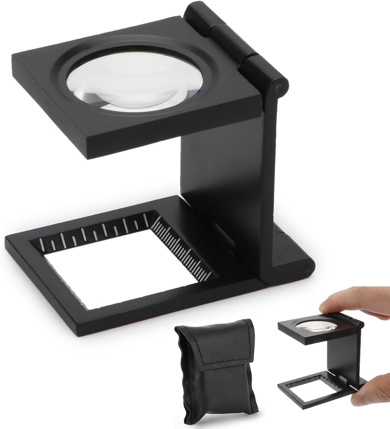 Rongon Pocket Magnifier Small Folding Magnifying Glasses 10X 28mm Mini Jewelers Magnifying Loupe with Scale Three-Folding Loupe Magnifiers for Coins Textile Optical Jewelry Tool (1 Pcs)