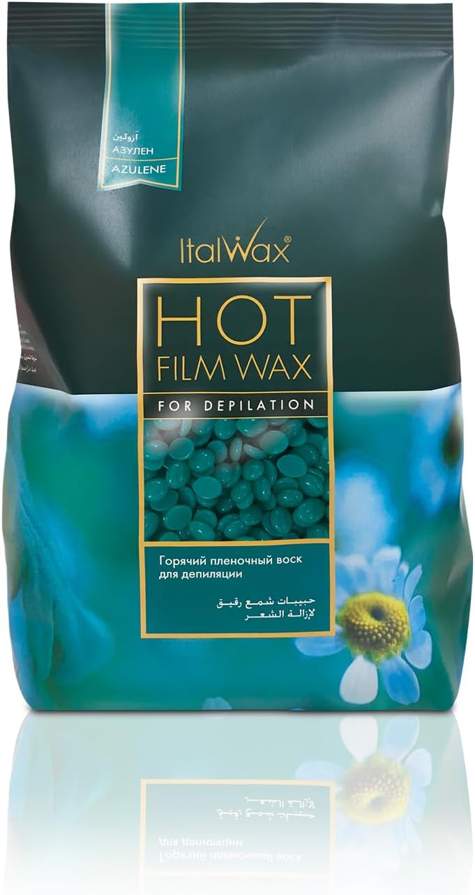 Italwax Azulene - 500g / 1.1lb - Hard wax beads for hair removal - Natural formulation ideal for sensitive skins - Unscented - Recommended for Bikini Area and Armpits