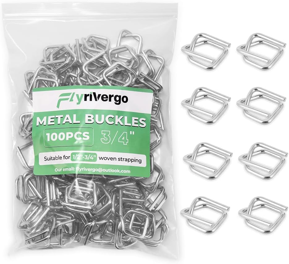 3/4" Heavy Duty Metal Wire Buckle for Woven Cord Strapping 100 Pack