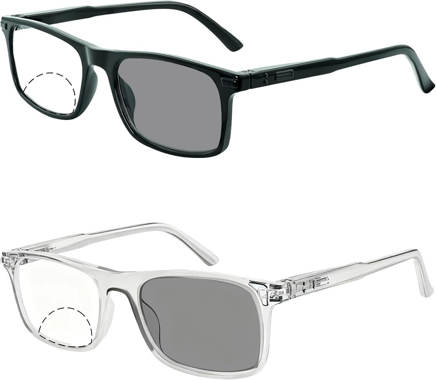 2 Pack Photochromic Bifocal Reading Glasses for Women Men Blue Light Blocking Clear Top Transition Readers