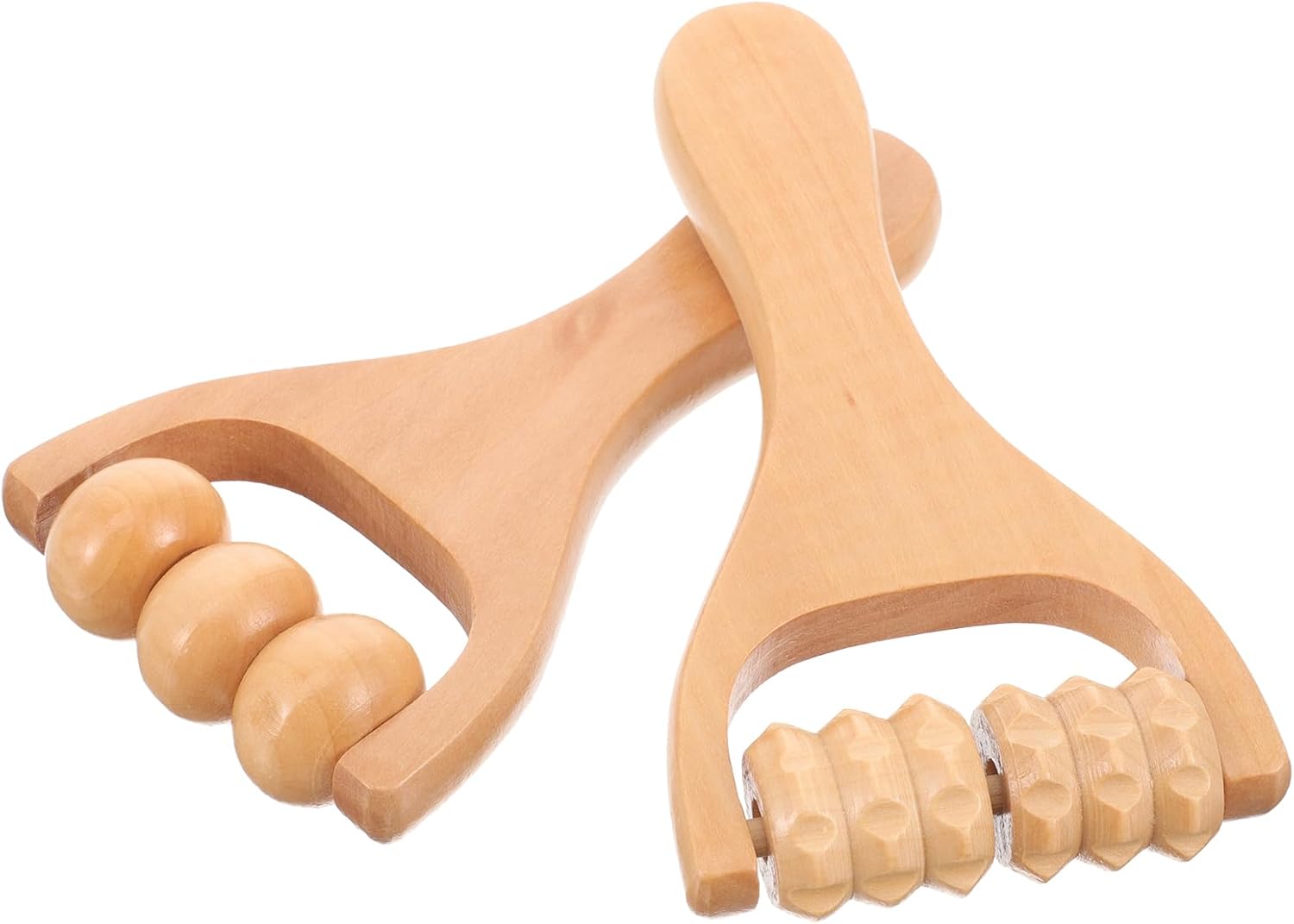 SHINEOFI 2Pcs Wooden Massage Roller, Hand Muscle Roller Stick, Bead Massage Tool for Legs, Manual Wood Therapy Tools for Arms Feet Shoulder Acupoint Tissue Relief