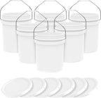 5-Gallon White Bucket Pail Container with Lid | Food Grade | Heavy-Duty Approx 90 MIL Extra Durable | Metal Handles with Plastic Grip | Multi-Use | Easy Stack and Store | BPA Free - 6 Pack