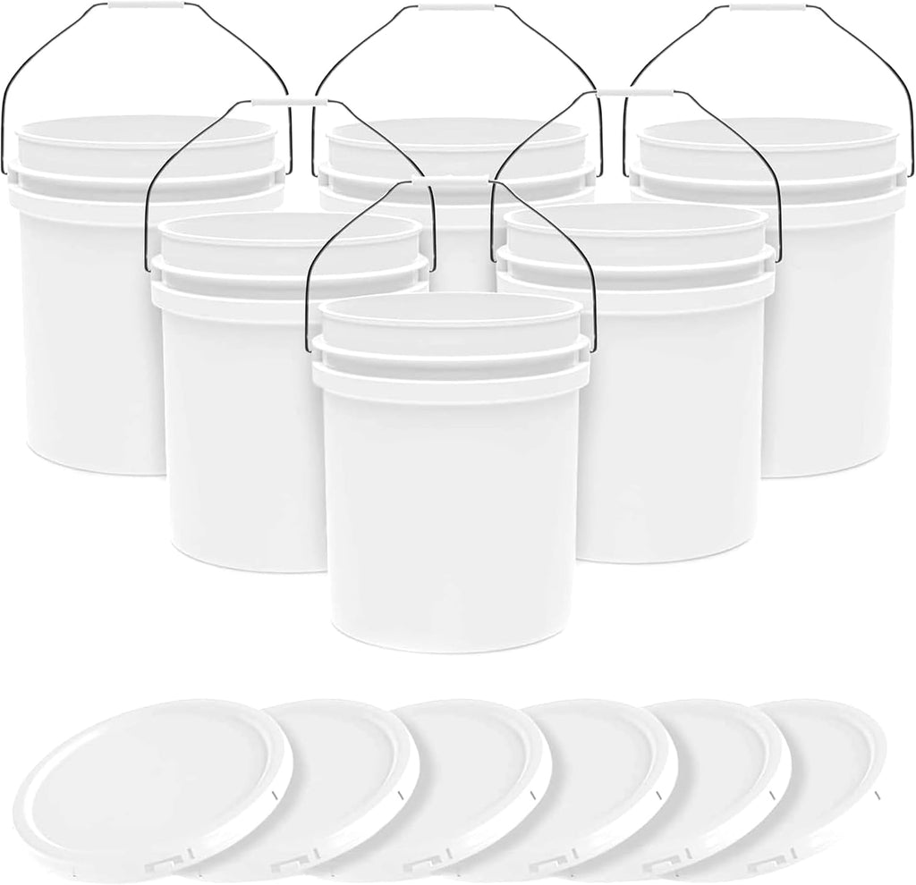5-Gallon White Bucket Pail Container with Lid Food Grade Heavy-Duty Extra Durable Metal Handles with Plastic Grip for Easy Carrying Multi-Use Easy Stack and Store BPA Free