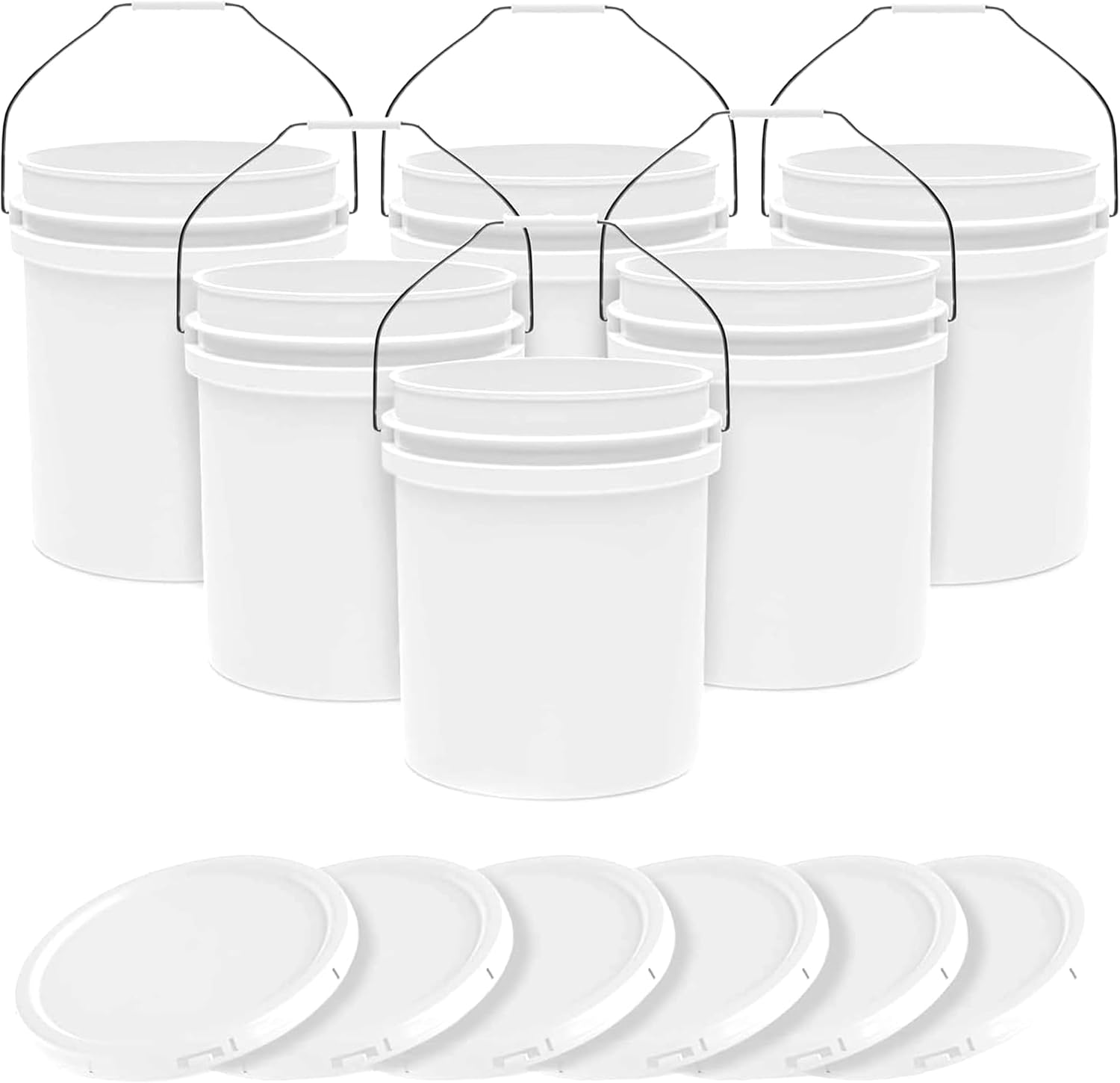 5-Gallon White Bucket Pail Container with Lid Food Grade Heavy-Duty Extra Durable Metal Handles with Plastic Grip for Easy Carrying Multi-Use Easy Stack and Store BPA Free