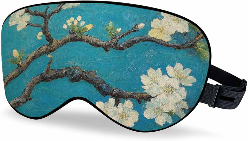 Van Gogh Famous Painting Sleep Eye Mask Blossom Almond Men Women Sleep Mask with Adjustable Strap Eye Cover Eye Shade for Travel, Nap,Meditation