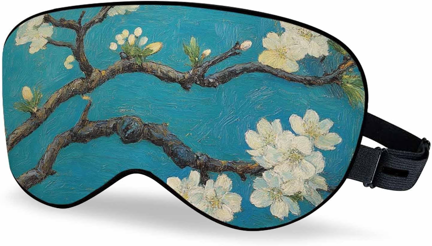 Van Gogh Famous Painting Sleep Eye Mask Blossom Almond Men Women Sleep Mask with Adjustable Strap Eye Cover Eye Shade for Travel, Nap,Meditation
