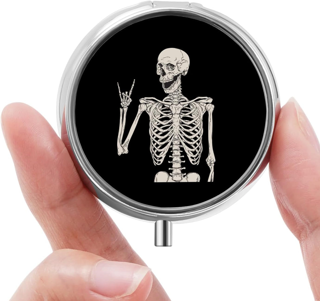 Mini Pill Box, Small Pill Box, Portable Pill Box, Cute Pill Organizer for Vitamins, Medications, Fish Oil and Supplements (Skull)