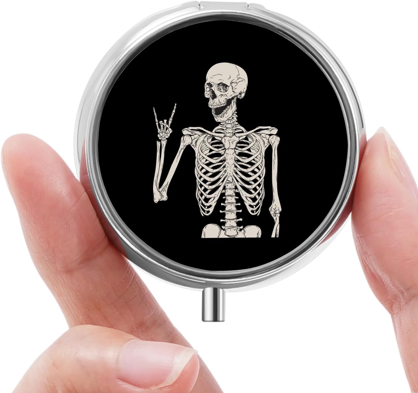 Mini Pill Box, Small Pill Box, Portable Pill Box, Cute Pill Organizer for Vitamins, Medications, Fish Oil and Supplements (Skull)