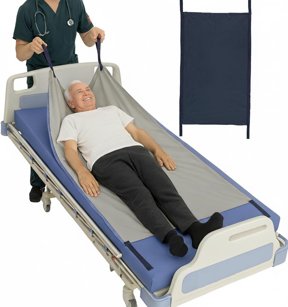 NYOrtho Bed Positioning Pad for Elderly - 35 X 55'' Glide Transfer Sheet - Reusable Low-Friction Transfer Pads for Patients with 12 Ergonomic Handles - Supports Up to 575 Lbs