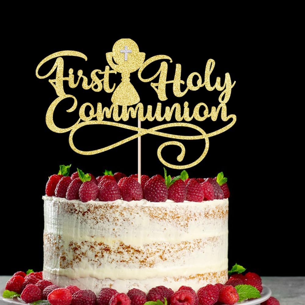 First Communion Cake Topper,God Bless,First Holy Communion Decoration,Featured God Christian Baptism/Confirmation/Baby Shower/Birthday/Sacrament Party Decoration supplies