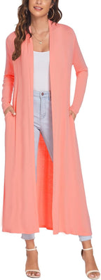 Bluetime Women Floor Length Open Front Cardigan Lightweight Long Sleeve Maxi Duster with Pockets (S-3XL)