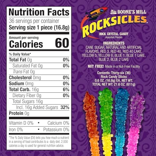 Boone's Mill Rocksicles - 36 Extra Large Rock Candy Sticks - Assorted Double Flavors