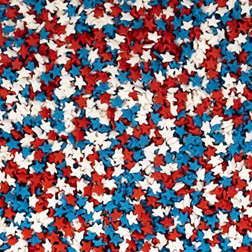 Mini Red, White and Blue Star Sprinkles, Bulk Size (8 OZ. Resealable Zip Lock Stand Up Bag)