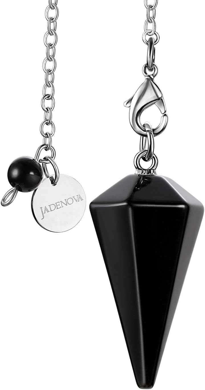 JADENOVA Pendulum Crystal Necklace Natural Obsidian Crystal Pendulums for Divination Dowsing Quartz Chakra Reiki Healing Jewelry for Women Men