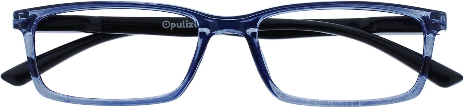 OPULIZE SEE Blue Light Blocking Glasses for Women and Men, Narrow Frame, Spring Hinges, Anti-Reflective Computer Glasses, Blue Black Arm (Pack of 1)