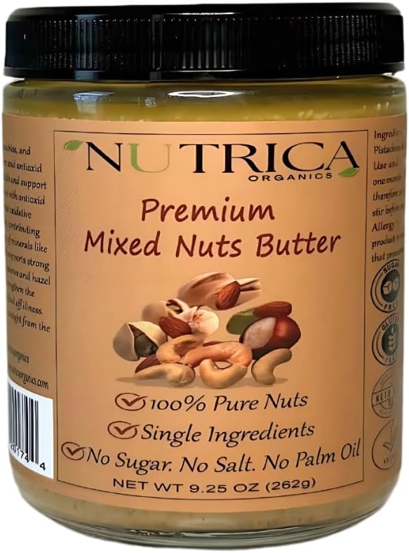 Premium Mixed Nut Butter, Single Ingredients, No Salt, No Sugar, No Palm Oil, No Additives, Vegan, Plant Based Protein, Premium Roasted Cashews, Almonds, Pistachio & Hazelnuts 9.25oz (262gr)