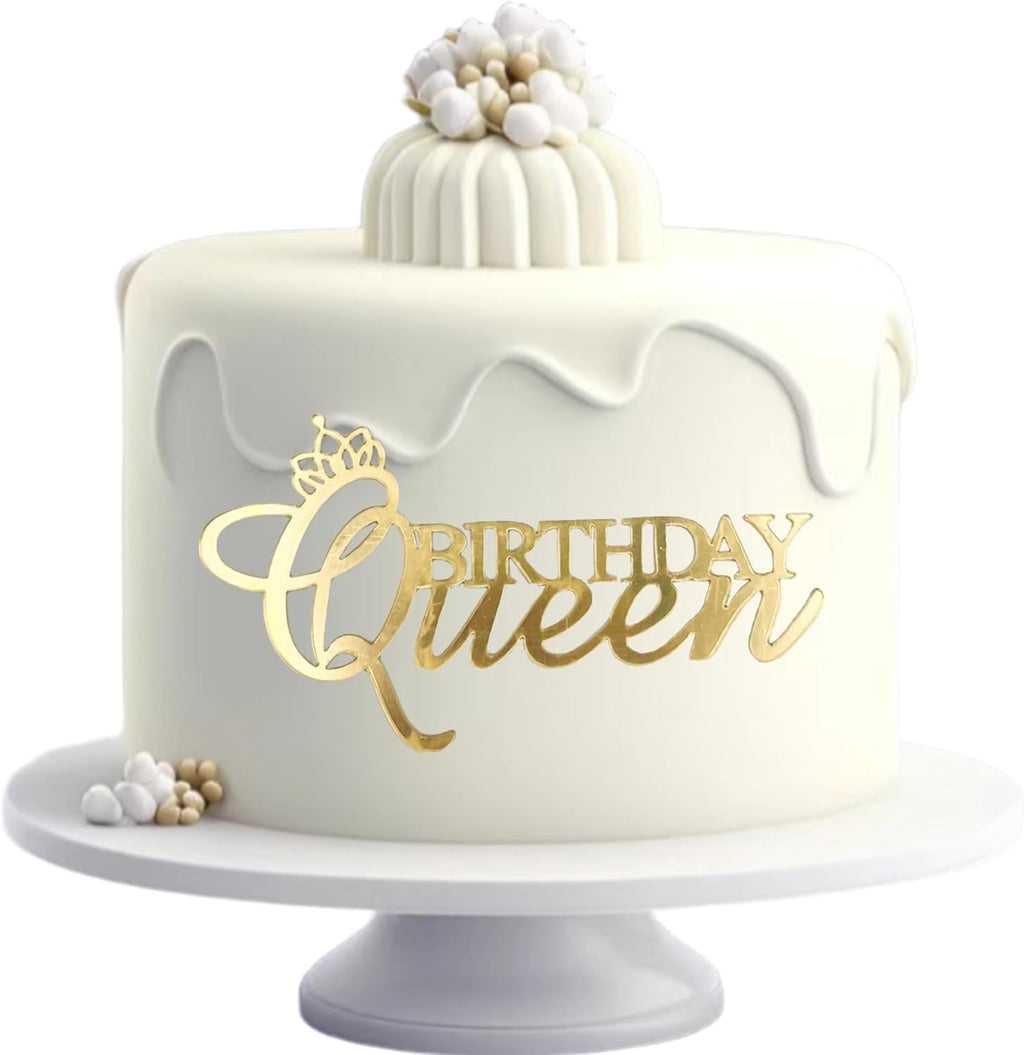 Mirror Acrylic Birthday Queen Cake Topper - Gold Happy Queen Cake Decoration for Women Girls Birthday Cake Decor Party Supplies