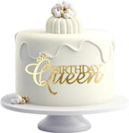Mirror Acrylic Birthday Queen Cake Topper - Gold Happy Queen Cake Decoration for Women Girls Birthday Cake Decor Party Supplies
