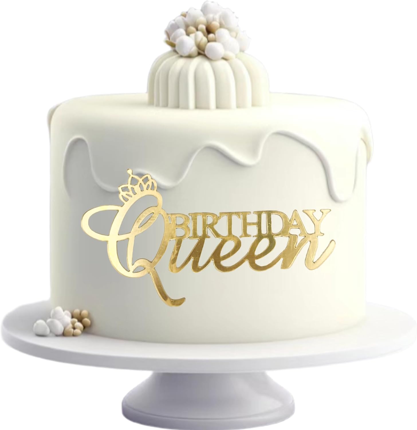 Mirror Acrylic Birthday Queen Cake Topper - Gold Happy Queen Cake Decoration for Women Girls Birthday Cake Decor Party Supplies