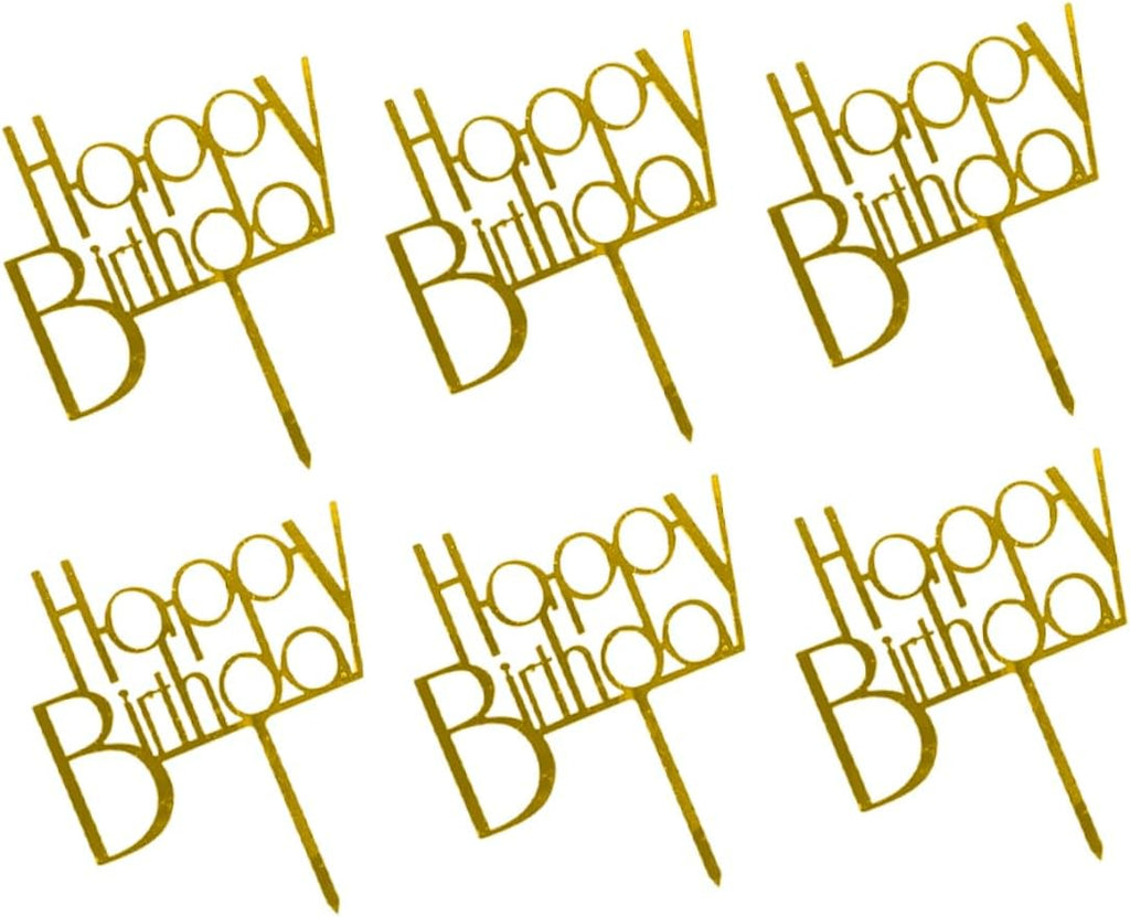 PRETYZOOM 6pcs Creative Birthday Cake Toppers Acrylic Cake Picks for Festive Decoration Golden Fun Ornaments for Parties Photo Props and Celebrations