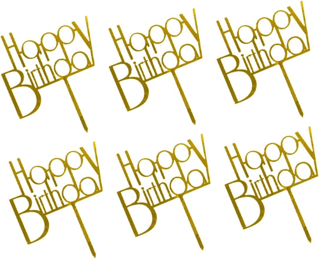 PRETYZOOM 6pcs Creative Birthday Cake Toppers Acrylic Cake Picks for Festive Decoration Golden Fun Ornaments for Parties Photo Props and Celebrations