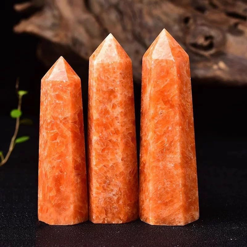 Natural Sunstone Crystal Wand Point 2.7–4.3 inch – Polished Hexagonal Crystal Tower for Reiki Healing, Meditation, Chakra Balancing & Home Energy Decor (0.5LB(2-5pc))