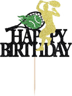 Tennis Happy Birthday Cake Topper Boys Men Tennis Player Cake Toppers Racket Ball Sport Theme Happy Birthday Party decoration black glitter