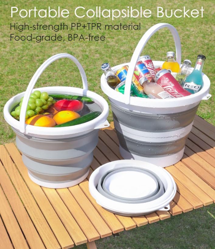 Collapsible Bucket 5L, 1.3 Gallon Foldable Portable Water Mop Bucket with Sturdy Handle, BPA-Free Plastic for Car Washing, Home Cleaning, Camping, Hiking, Fishing, Travel & Outdoor