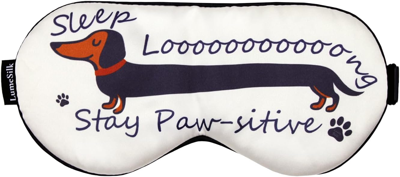 Silk Sleep Mask with 100% Mulberry Silk Inner Layer, Adjustable Strap Eye Mask for Women & Men, Sleep Mask Blackout for Night Sleeping and Daytime Travel, Dachshund Print