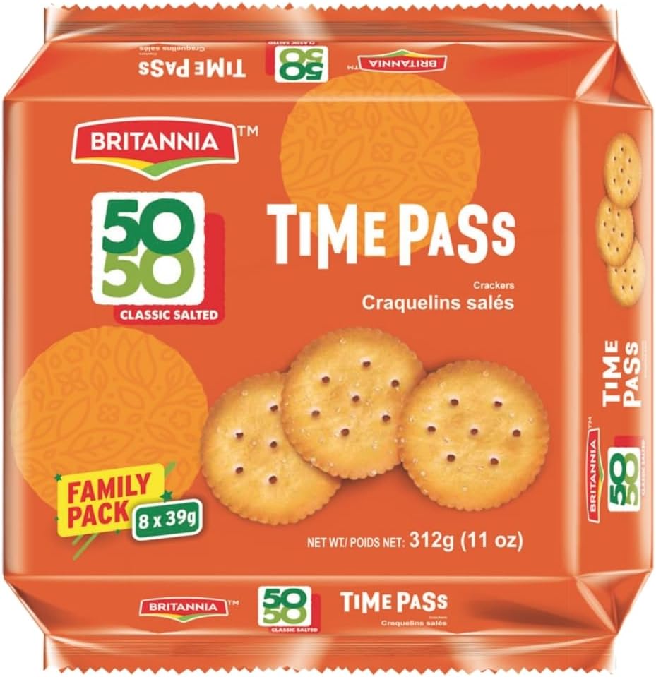 Britannia Time Pass Classic Salted Biscuits | Family Pack- 312 GM(11 oz)- 8 * 39gm | Light & Crispy Snack Perfect Tea-Time Treat