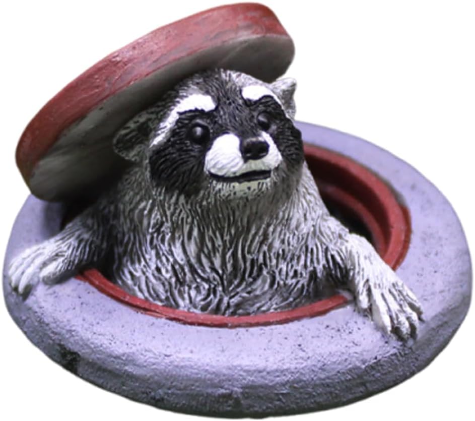 Raccoon Garden Statue Ornament,Miniature Simulation Small Animal Resin Sculpture,Cute Flower Pot Fairy Garden Micro Landscape Accessories, Lifelike Decor for Yard Patio