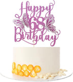 Kaoenla Butterfly Happy 68th Birthday Cake Topper-3D Butterfly theme 68 years old/68th Birthday/Anniversary Party Cake Decor Purple Glitter
