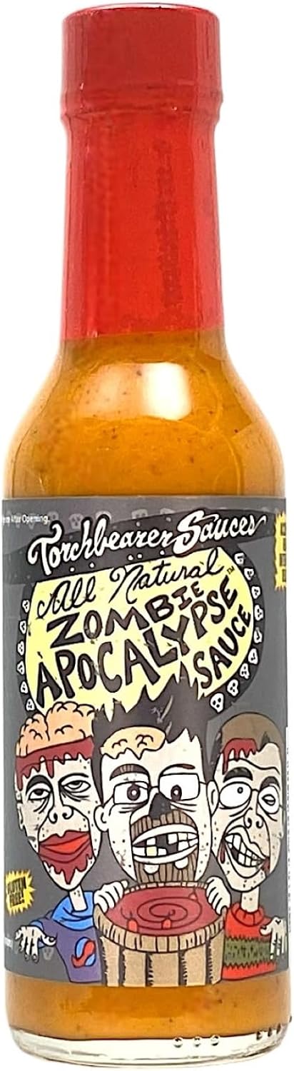 Torchbearer Sauces Zombie Apocalypse Ghost Chili Hot Sauce, 5oz Ghost Pepper & Habanero Hot Sauce, Heat Level 8 - Featured on Hot Ones - Almost Sweet Yet Terrifying - All Natural, Extract-Free, Made in USA