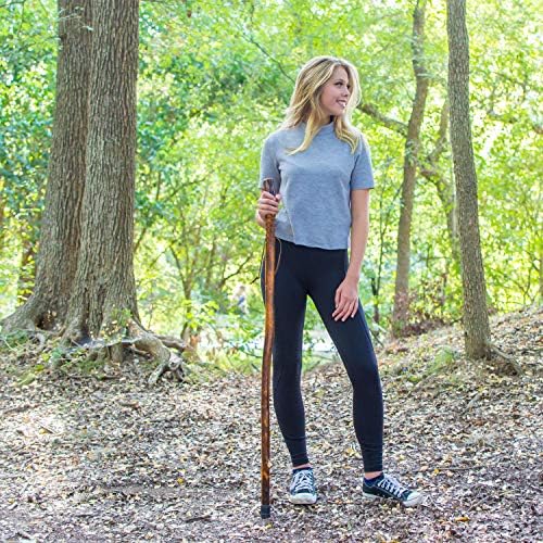 RMS Nature Wood Walking Stick - Wooden Hiking Stick and Trekking Pole with Leather Wrist Strap