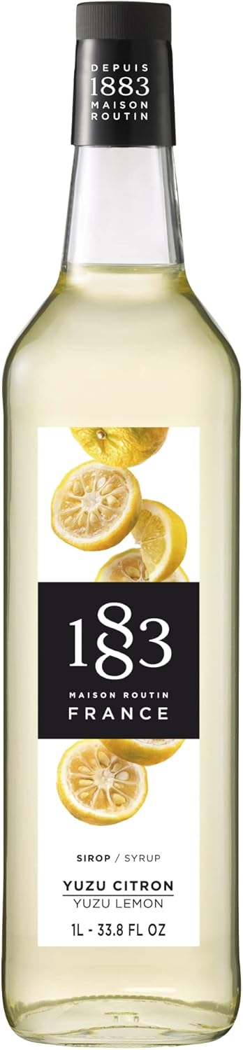 1883 Yuzu Lemon Syrup for Drinks, Made in France, 1 Liter Glass Bottle
