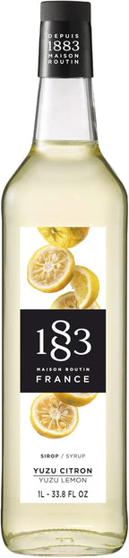 1883 Yuzu Lemon Syrup for Drinks, Made in France, 1 Liter Glass Bottle