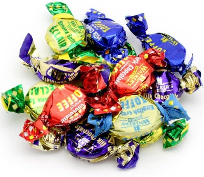Walkers' Nonsuch Assorted Toffees & Chocolate Éclairs | 5.51 lbs (2.5kg) Bulk Bag | Contains English Creamy, Milk & Dark Chocolate Covered, Banana Split & Milk Toffees | Traditional British Candy