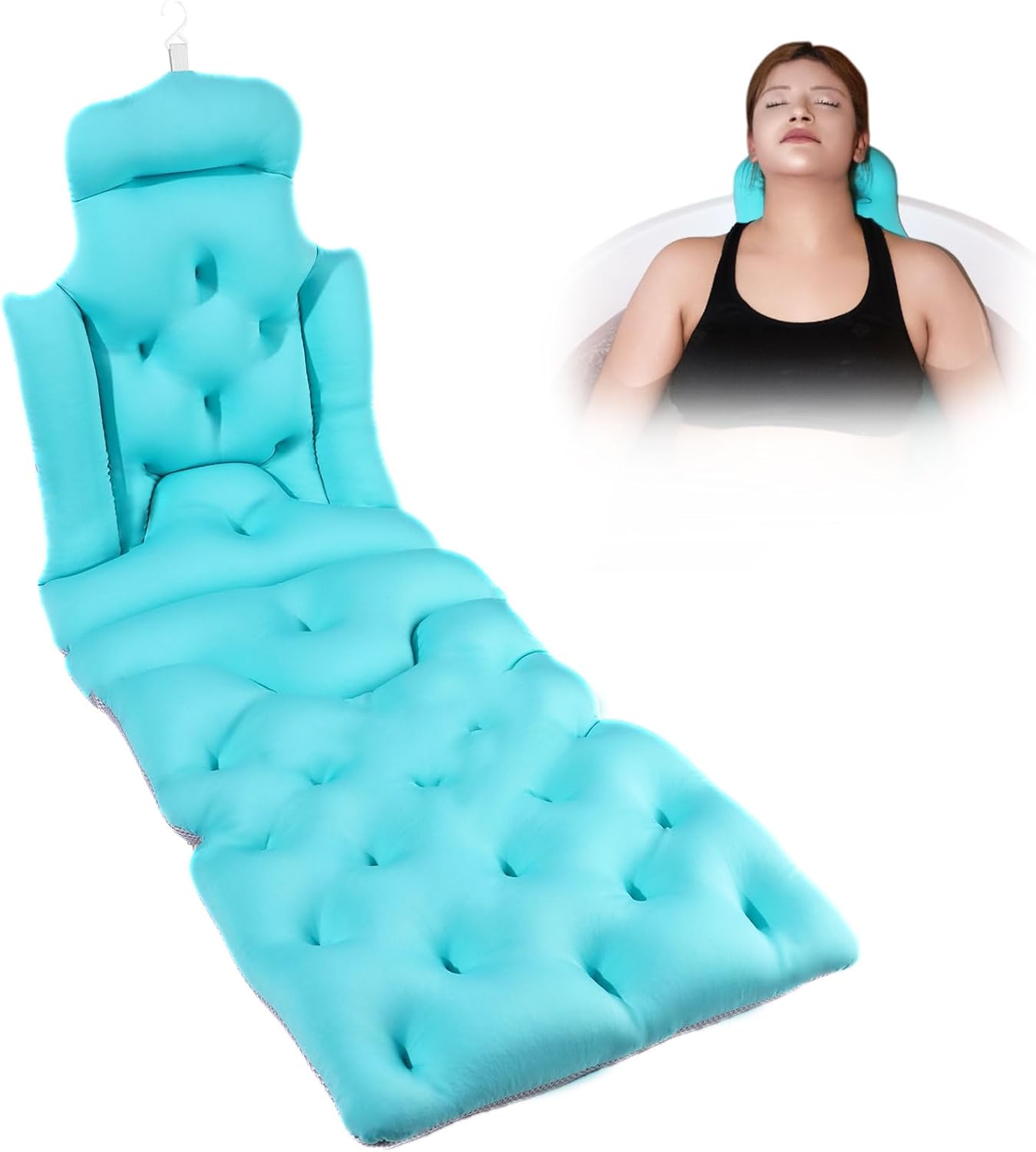 Full Body Bath Pillow, 51"x16" Thick Bathtub Cushion with Laundry Bag, Neck & Back Support Pillow for Bathtub, Ocean Blue