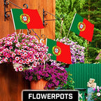 G128 12 Pack Handheld Portugal Portuguese Stick Flags | 12x18 In | Printed 150D Polyester, Country Flag, Solid Wooden Stick, Spear Gold Tip