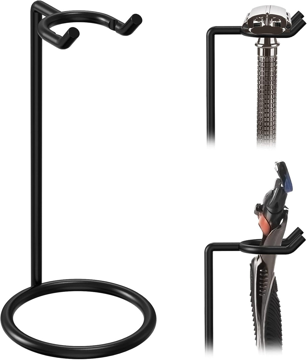 Linkidea Stainless Steel Safety Razor Stand, Men's Travel Shaving Razor Holder, Compatible with Gillette Fusion 5 Long Handle Safety Razor (Black)