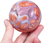Natural Crystal Ball Pink Purple Cherry Blossom Agate Geode Gemstone Sphere Polished Healing Energy Mineral Balls for Meditation,Yoga,6.5-7cm