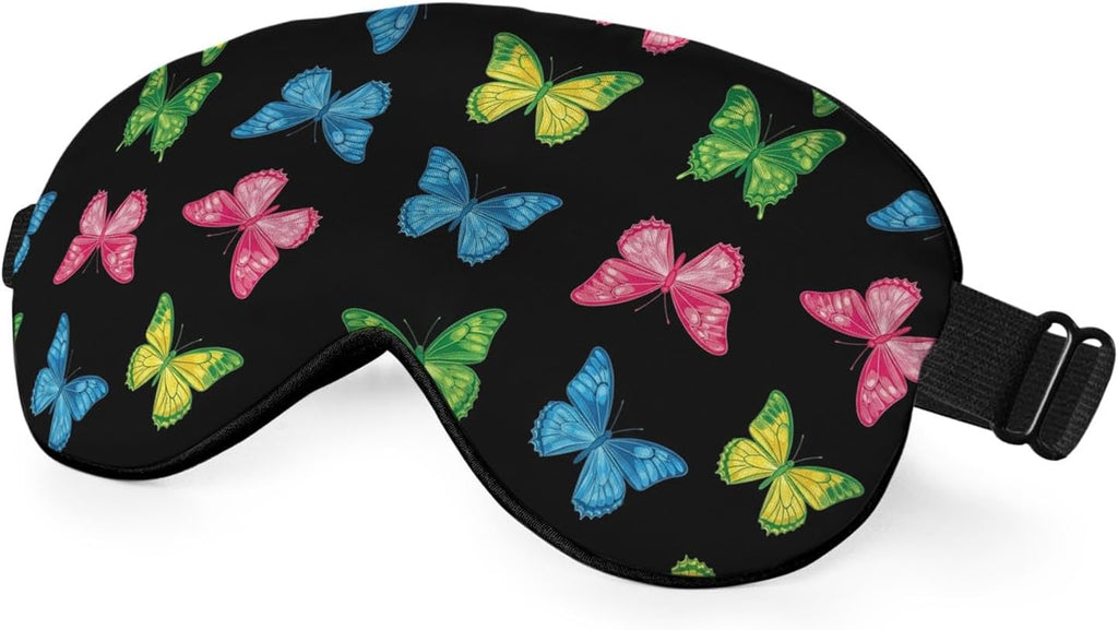 Rainbow Butterfly Sleep Mask Eye Mask Black Blue Pink Purple Butterfly Sleep Mask Light Blocking Adjustable Smooth Soft Eye Masks for Women Deep Rest Travel
