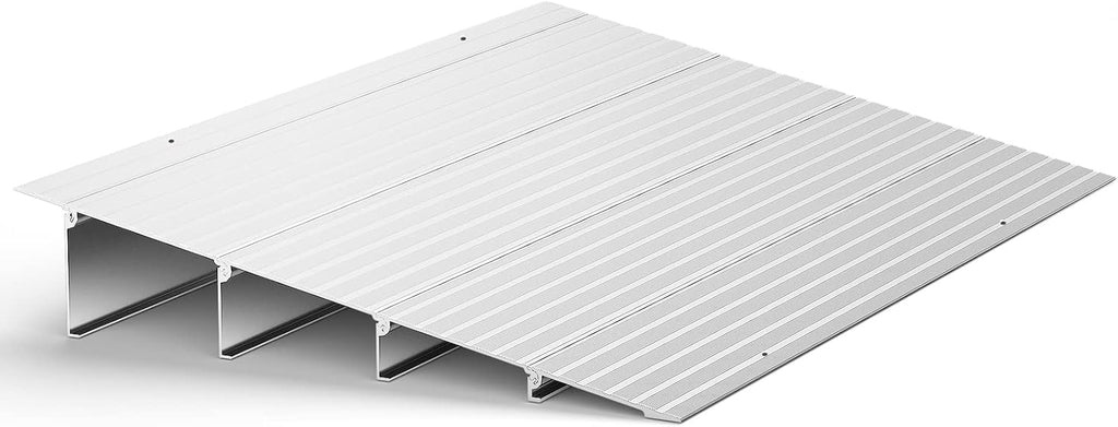 Door Threshold Ramp 4" Rise Door Ramp Aluminum Entry Ramp or Doorways Rated 800 lbs Load Capacity forWheelchair Scooters Power Chairs Walkers Metallic